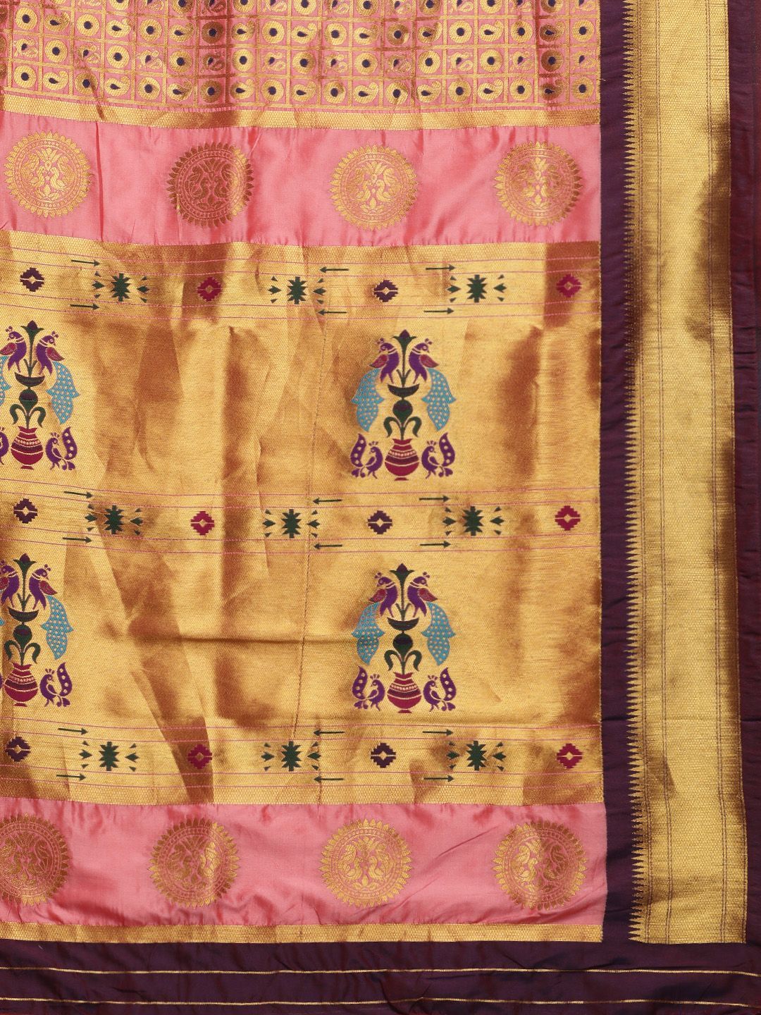 Peach Color handloom Pure Paithani Silk Saee-Every Occation Gorgeous Looking Saree