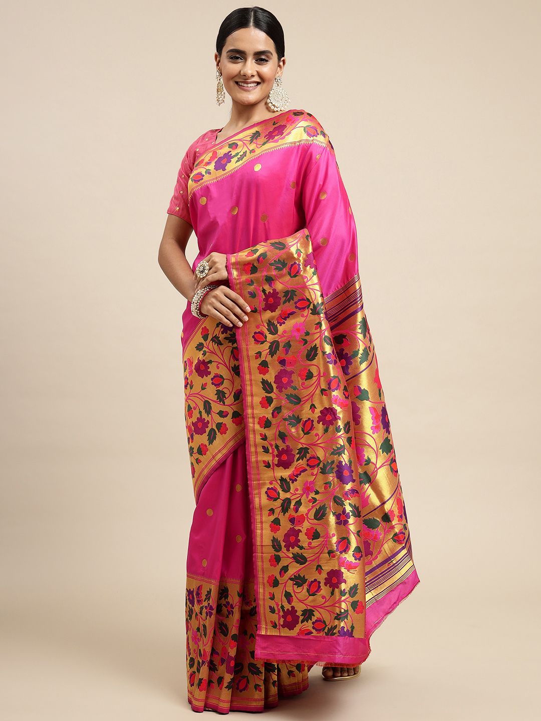 Pink color maharani paithani saree for woman