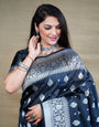 Black Soft Silk Latest Banarasi Saree and Silver Zari Weaving With Blouse