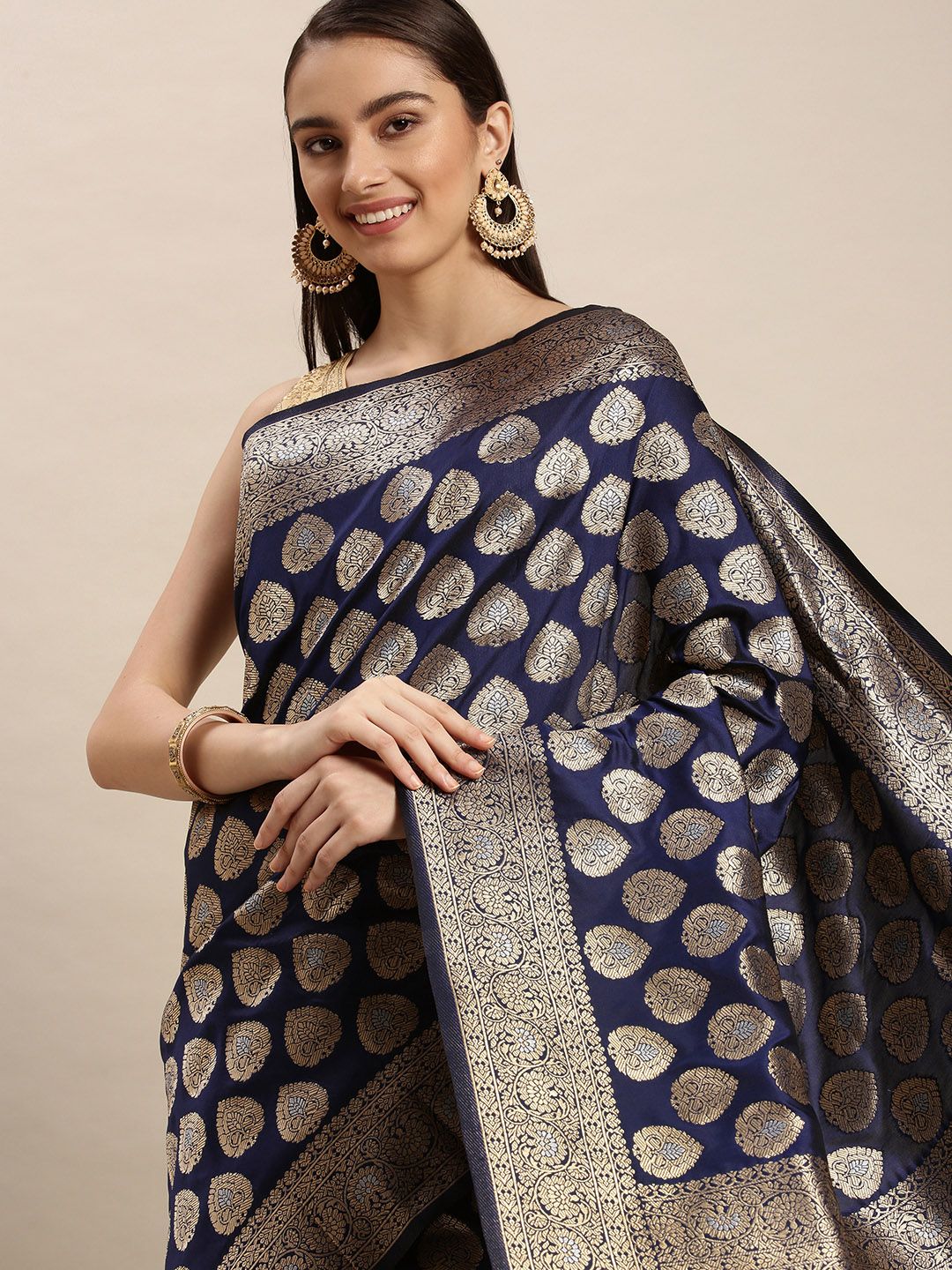 Navy Blue Color Exclusive Banarasi Silk Saree And Beautiful Silver and Gold Zari Work-Indian Collection
