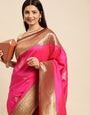Pink Color Party wear banarasi silk saree with contrast Border And Pallu.