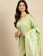 Pista Green Color Pure Soft silk Banarasi Saree-Special Party Wear collection