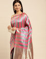 Rama color zibra desigen morden look banarasi saree with heavy looks