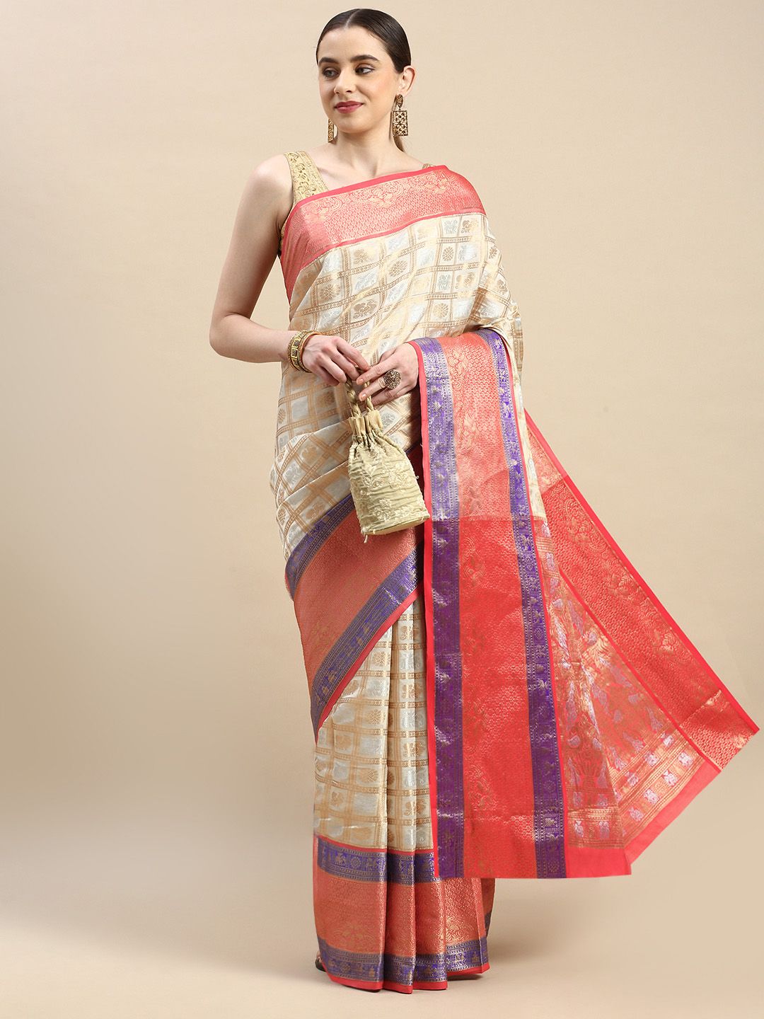 White Color Handwoven Kanchipuram Silk Sarees