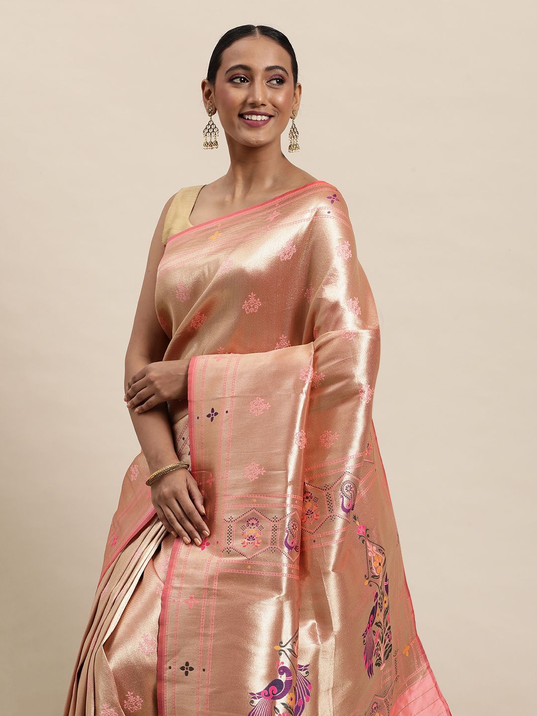 Peach Color Paithani Saree Pure Look Partywear