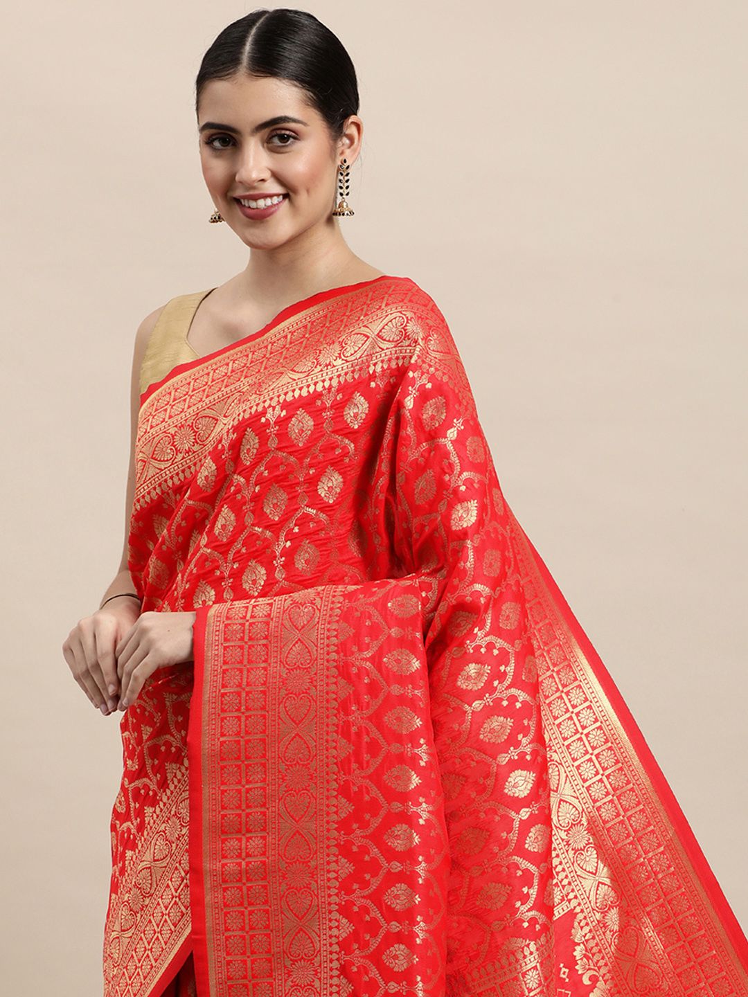 Red classic Color Traditional Banarasi Silk Sarees in Bollywood Style