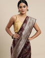Maroon Color New Bollywood Collection Banarasi Silk Saree Silver And Gold Toned Zari Weaving Work With Blouse