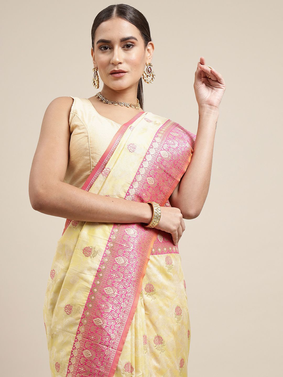 White Color Heavy Banarasi silk Emboss Saree Gorgeous all over Body Design