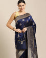 Navy Blue Color Traditional Handloom Banarasi Silk Saree and Designer Weaving Work Pallu