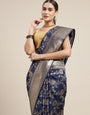 Navy Blue Color Banarasi Silk Saree Gorgeous Jal Concept