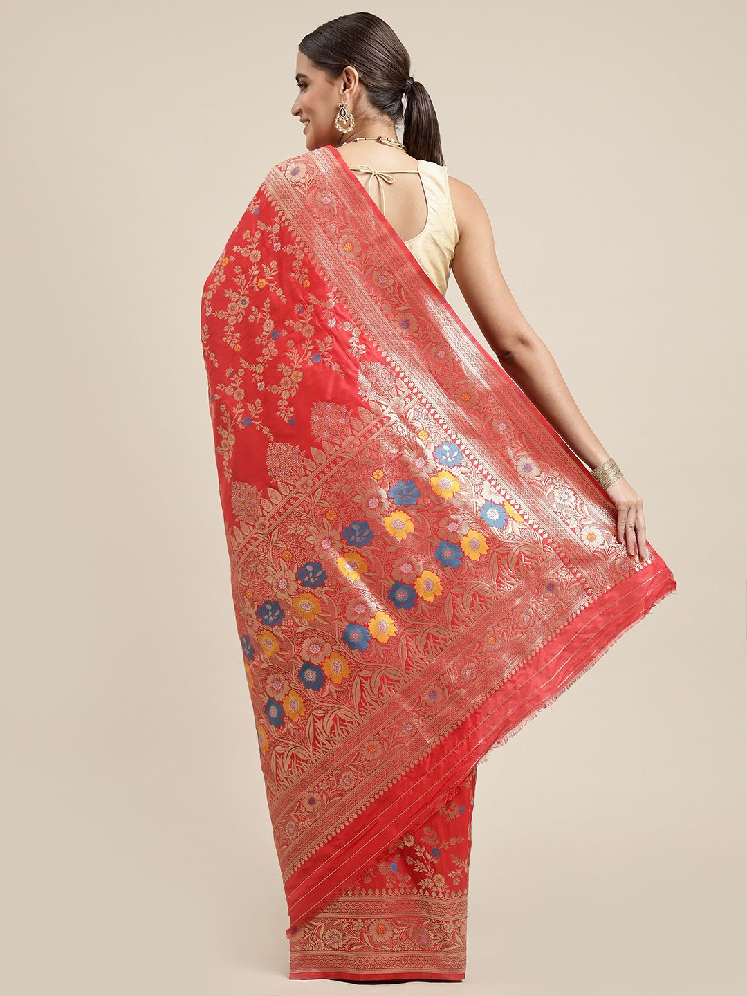Red Color Soft Silk Banarasi Saree Gorgeous Meenakari Design And Pallu
