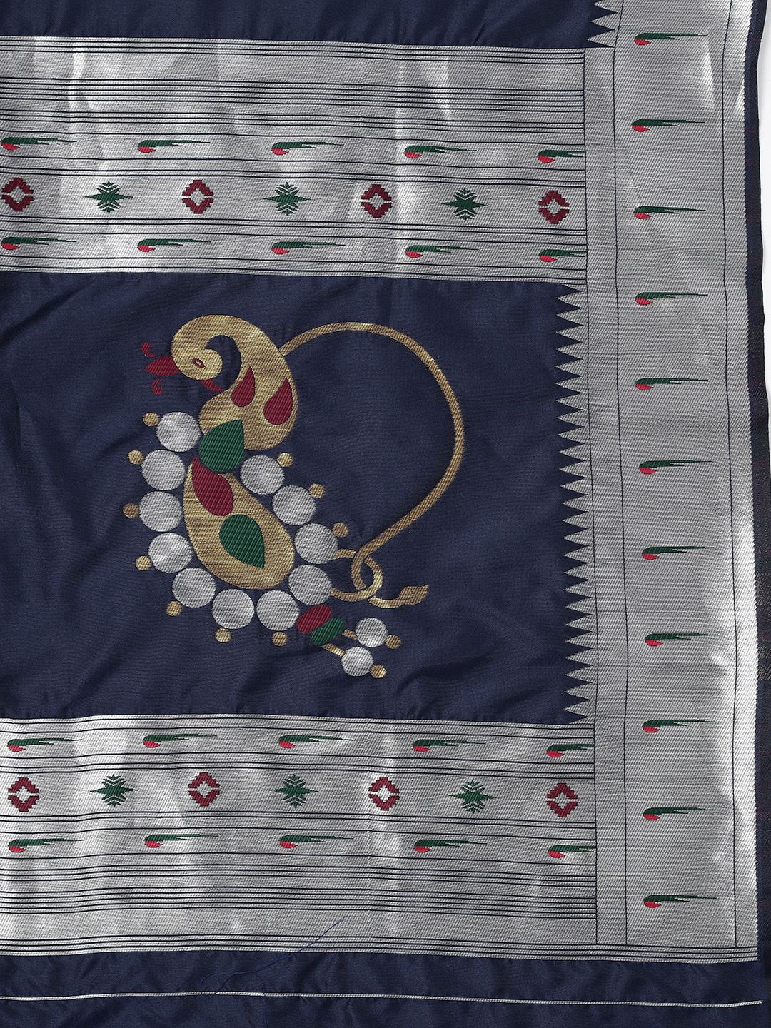 Navy blue Color Pure silk Paithani saree silver zari weaving work With Muniya Bodar And Gorgeous Nath Pallu & Blouse