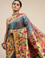 Steel rama color  maharani paithani saree for woman