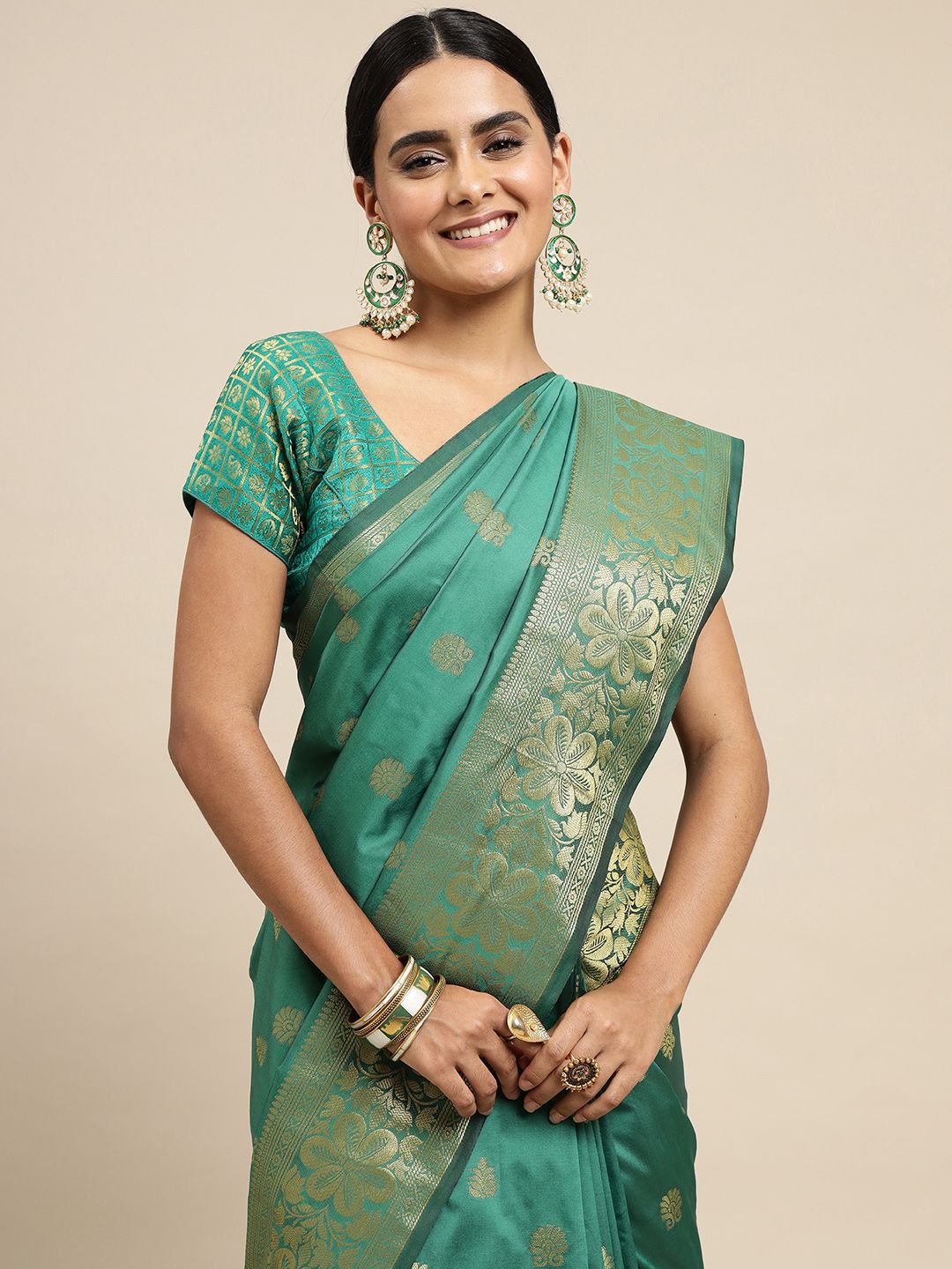 Greenish color everyday were paithani saree for woman