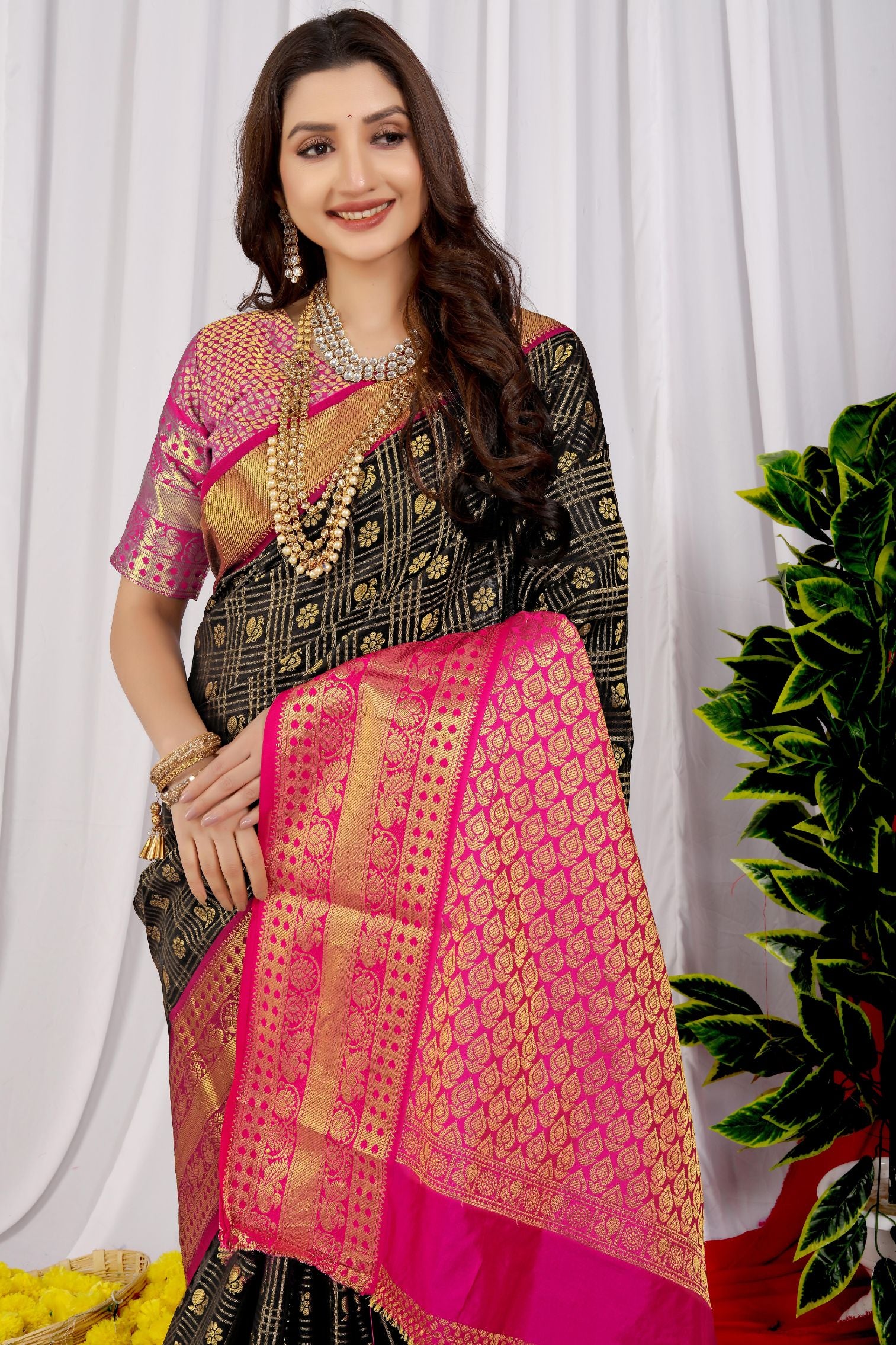 Peacock color kancheepuram soft silk saree