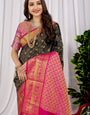 Black Color Pure Kanchipuram Soft Silk Saree And Contrast Designer Pallu And Blouse