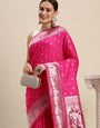 pink Color Pure Soft Paithani Silk Muniya bodar Saree and Silver Zari Weaving Work