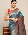 Steel Rama Color Bollywood Banarasi Silk Saree and Silver and Gold Zari Weaving Work - Indian Wedding Collection