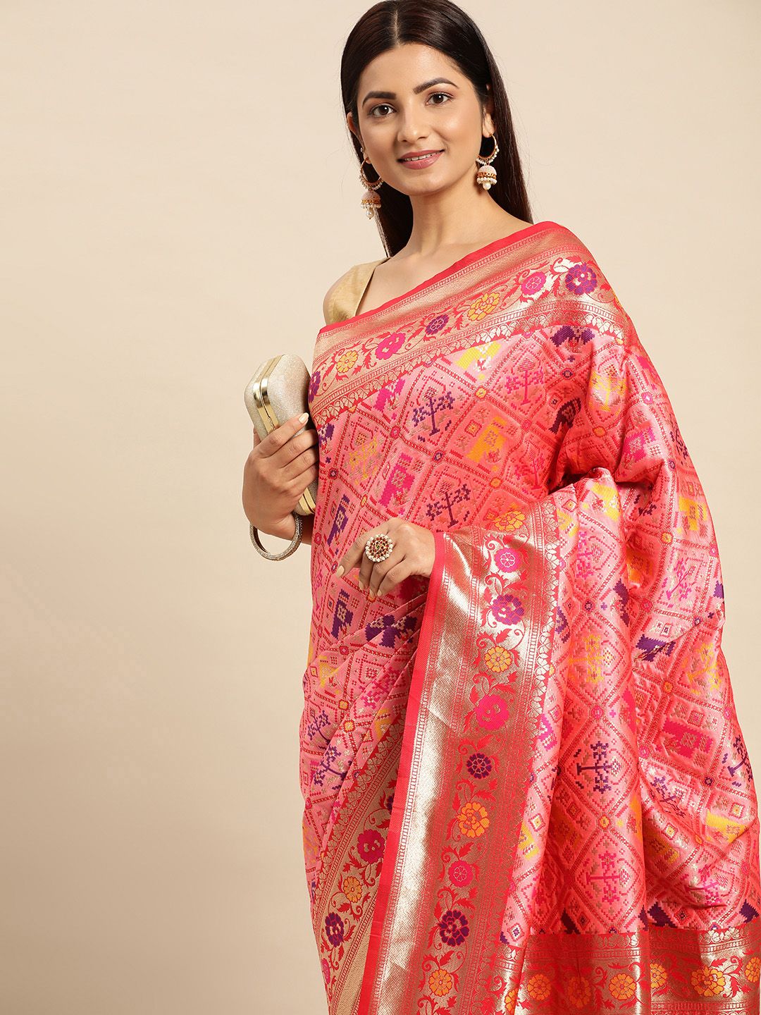 Peach Color Designer Patola Saree Woven design and Heavy Look Designer Pallu-Special Wedding collection