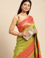 Pista green Color Party wear banarasi silk saree with contrast Border And Pallu..