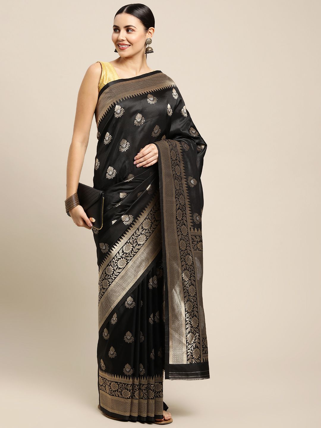 Black Color Traditional Handloom Banarasi Silk Saree and Designer Weaving Work Pallu