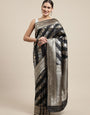Black Color New Bollywood Collection Banarasi Silk Saree Silver And Gold Toned Zari Weaving Work With Blouse