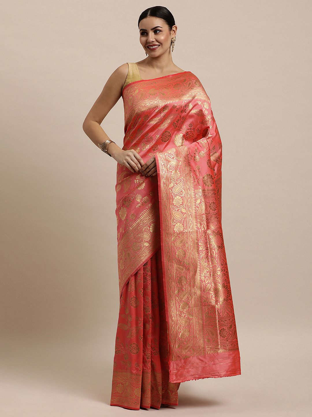 Peach Colour Silk banarasi sarees for women