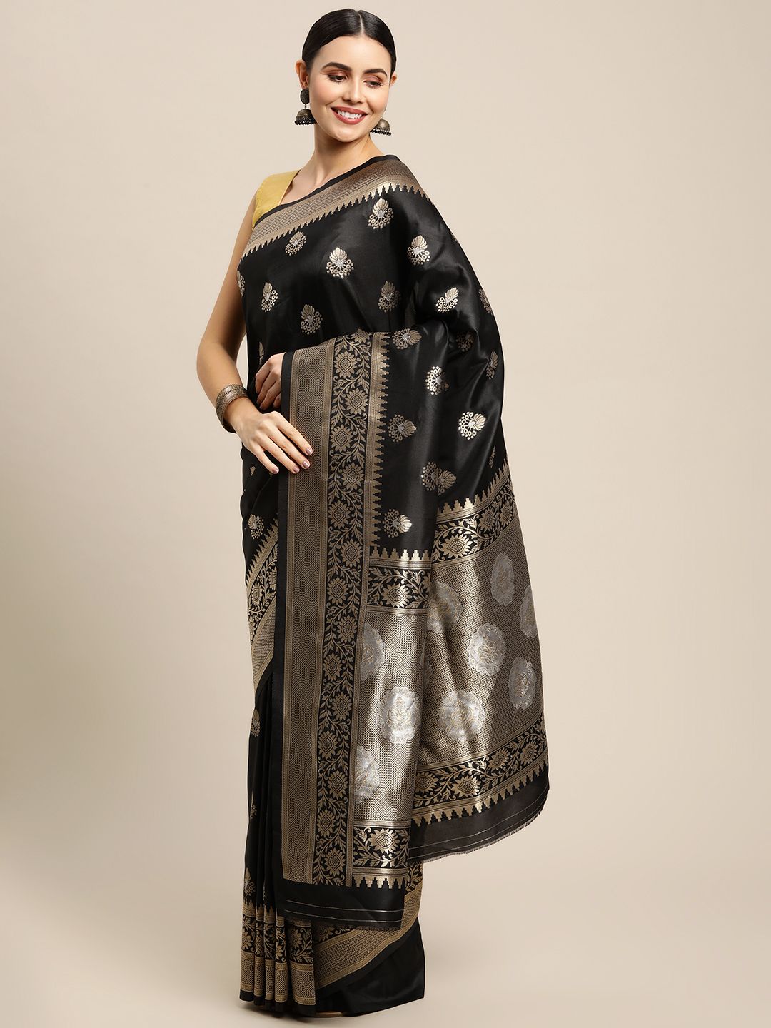 Black Color Traditional Handloom Banarasi Silk Saree and Designer Weaving Work Pallu