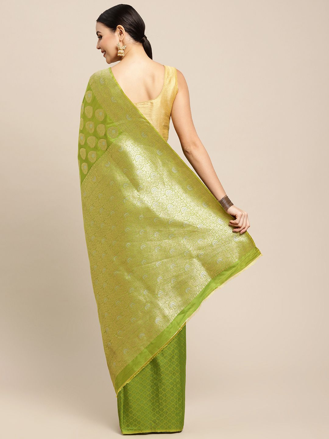 Pista Green Color Exclusive Banarasi Silk Saree And Beautiful Silver And Gold Zari Work-Indian Collection