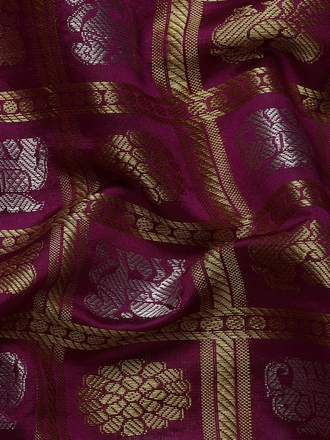 Wine Color Handwoven Kanchipuram Silk Sarees