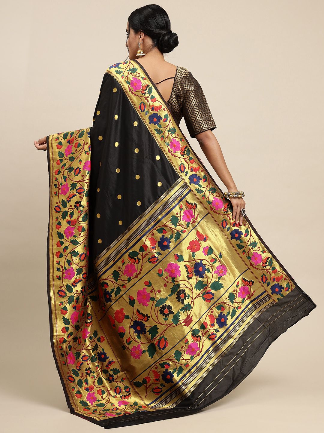 Black color maharani paithani saree for woman