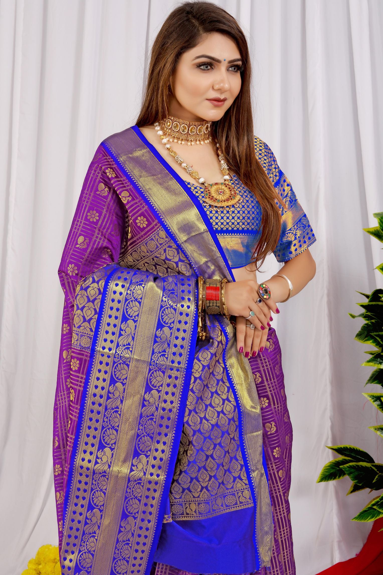 Purple Color Pure Kanchipuram Soft Silk Saree And Contrast Designer Pallu And Blouse