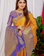 Yellow Toned Soft Kanchipuram Silk Saree And Gold Zari Weaving Work And Blouse Pis