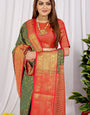 Green Toned Soft Kanchipuram Silk Saree And Gold Zari Weaving Work And Blouse Pis