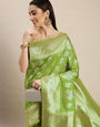 Pista Green Color Handloom Designer Banarasi Silk Saree and Beautiful Designer Silver and Gold Zari Work saree