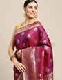 Purple(Red) Color Traditional Handloom Banarasi Silk Saree and Designer Weaving Work Pallu