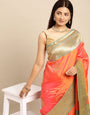 Orenge Color Party wear banarasi silk saree with contrast Border And Pallu.