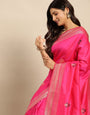 Pink pure banarasi party were saree with zari weaving