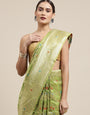 Pista Green Color Soft Silk Banarasi Saree Gorgeous Meenakari Design And Pallu