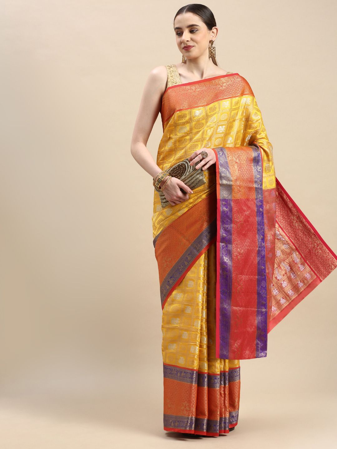 Yellow Color Handwoven Kanchipuram Silk Sarees