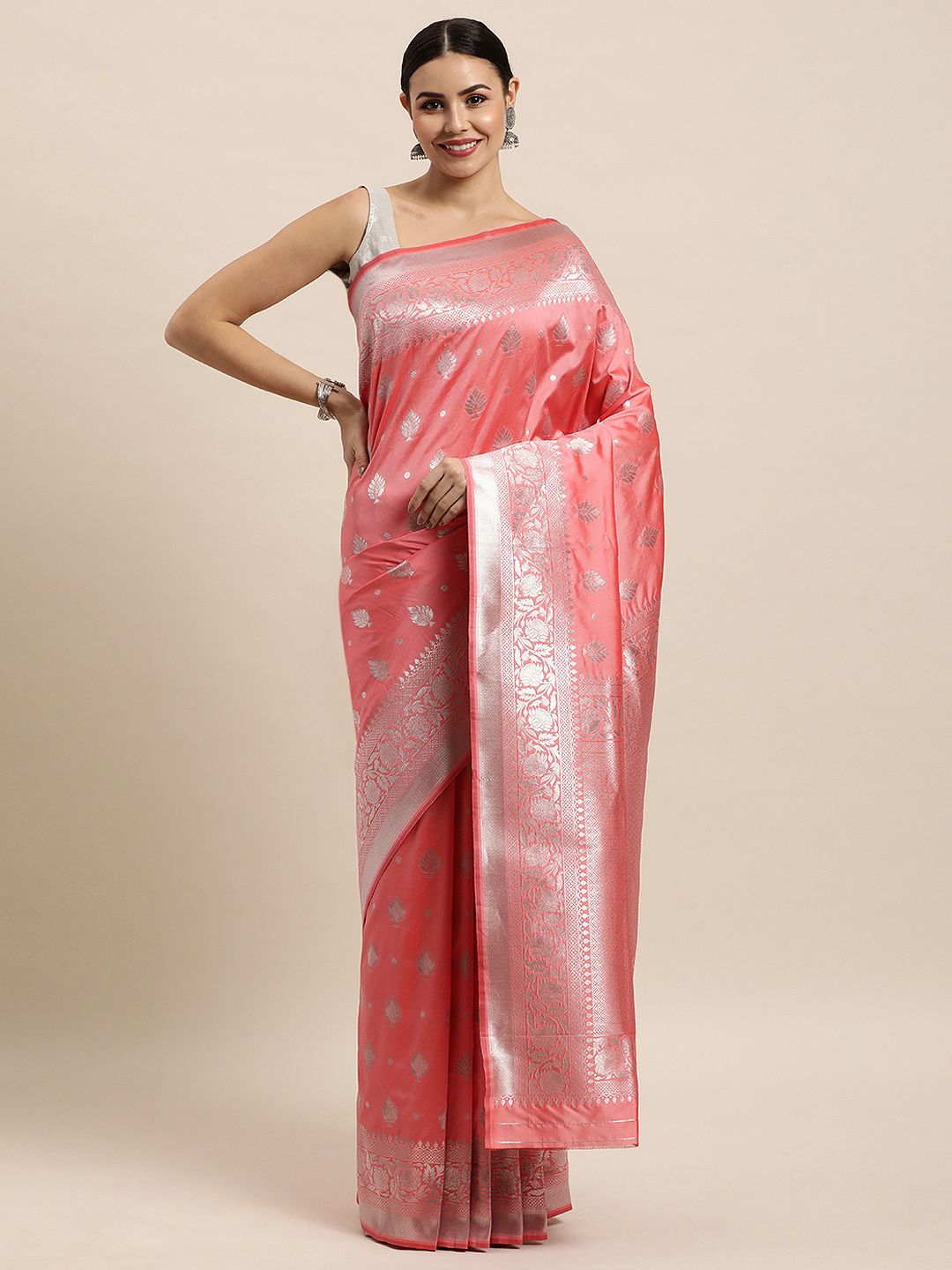 Peach And Silver Toned Silk Saree Special Wedding Edition