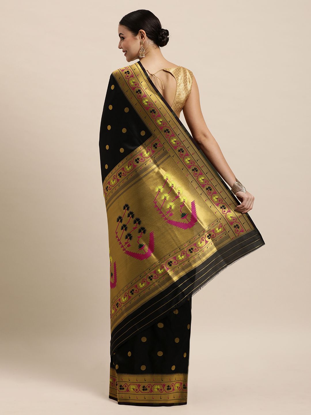 Black Pure Paithani Silk Saree Gold Zari Weaving Work-Special Wedding wear & party wear Indian Collection