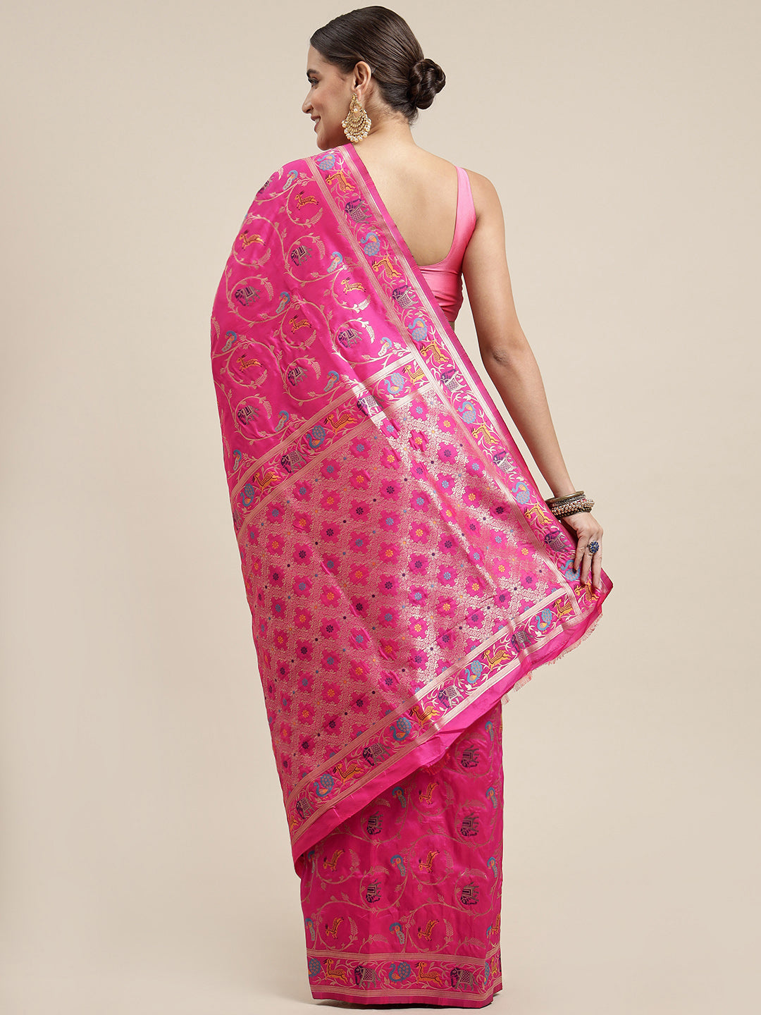 Pink color Woven Design Zari Silk Blend Patola Saree