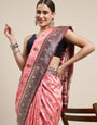 Peach Color Heavy Banarasi silk Emboss Saree Gorgeous all over Body Design