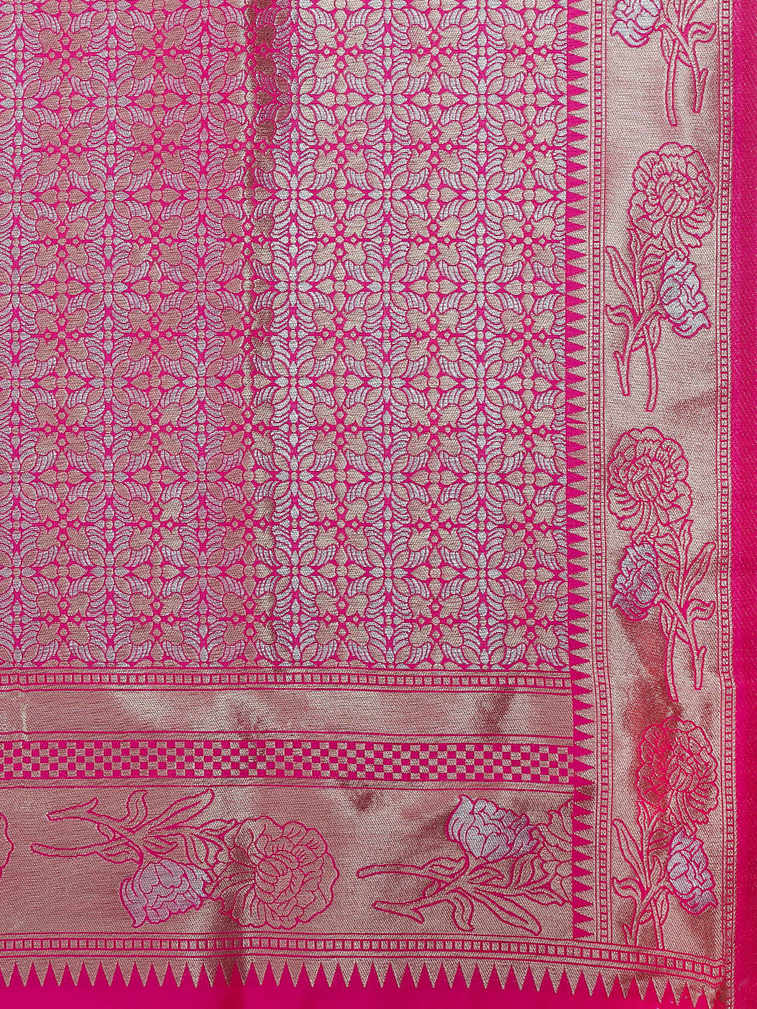 Pink Color Latest Bollywood Collection Banarasi Silk Saree Silver And Gold Toned Zari Weaving Work With Blouse