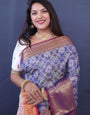 Purple Color Tissue Soft Silk Meenakari Work  Saree -Special Wedding