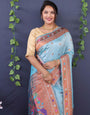Sky Blue and Copper zari Toned Pure Paithani Silk Saree With Rich Pallu and Blouse