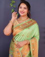 Pista Green and Copper zari Toned Pure Paithani Silk Saree With Rich Pallu and Blouse