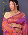 Purple and Copper zari Toned Pure Paithani Silk Saree With Rich Pallu and Blouse
