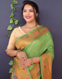 Green and Copper zari Toned Pure Paithani Silk Saree With Rich Pallu and Blouse